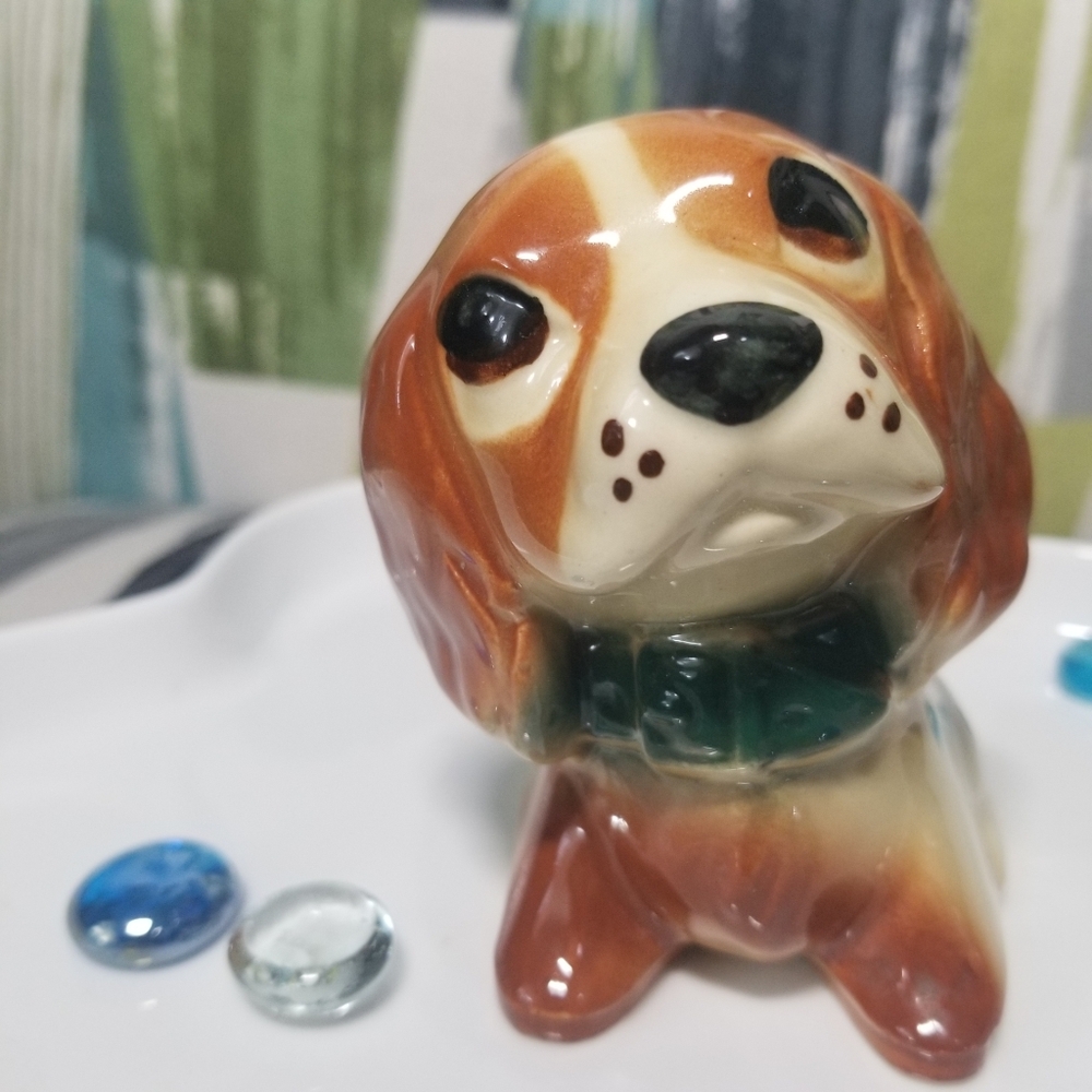 Vintage 1959's Cocker Spaniel Puppy Dog Small Ceramic Planter Figurine Retro Cut